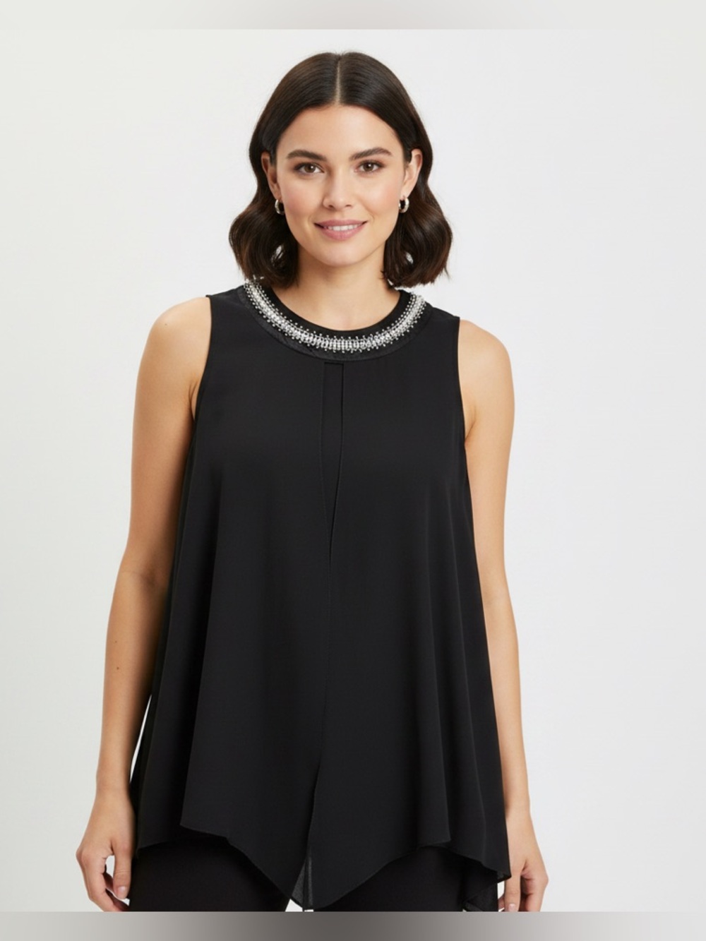 Kate Embellished Beaded Black Sleeveless blouse size XL gold crystal high neck